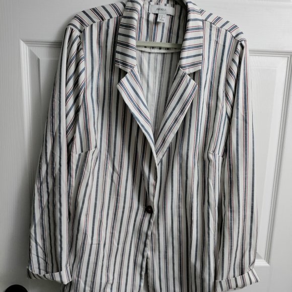 NWOT FOREVER 21 WOMEN'S PLUS SIZE BLAZER WHITE WITH BLUE & RED STRIPES 3X - Picture 1 of 7